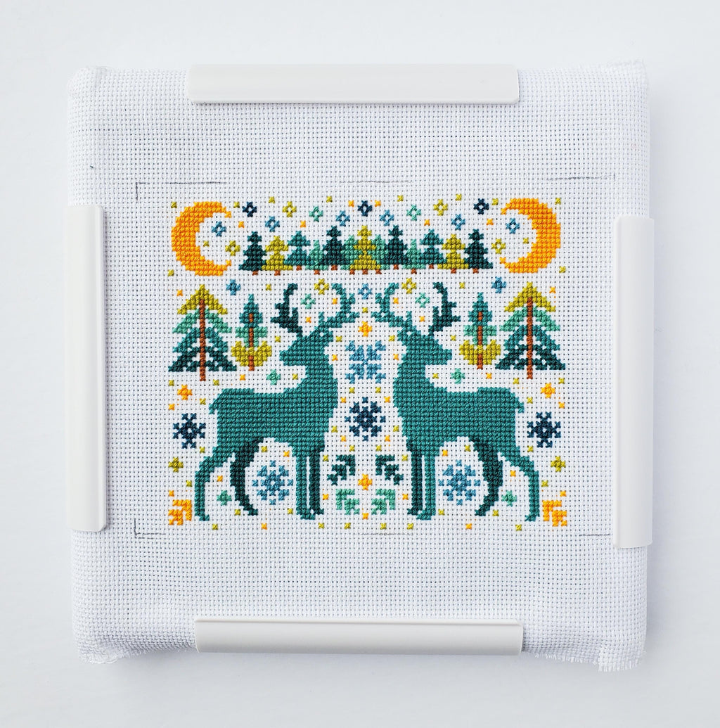 Winter Deer Folk Art Scene - PDF Digital Download Cross Stitch Pattern & Guide