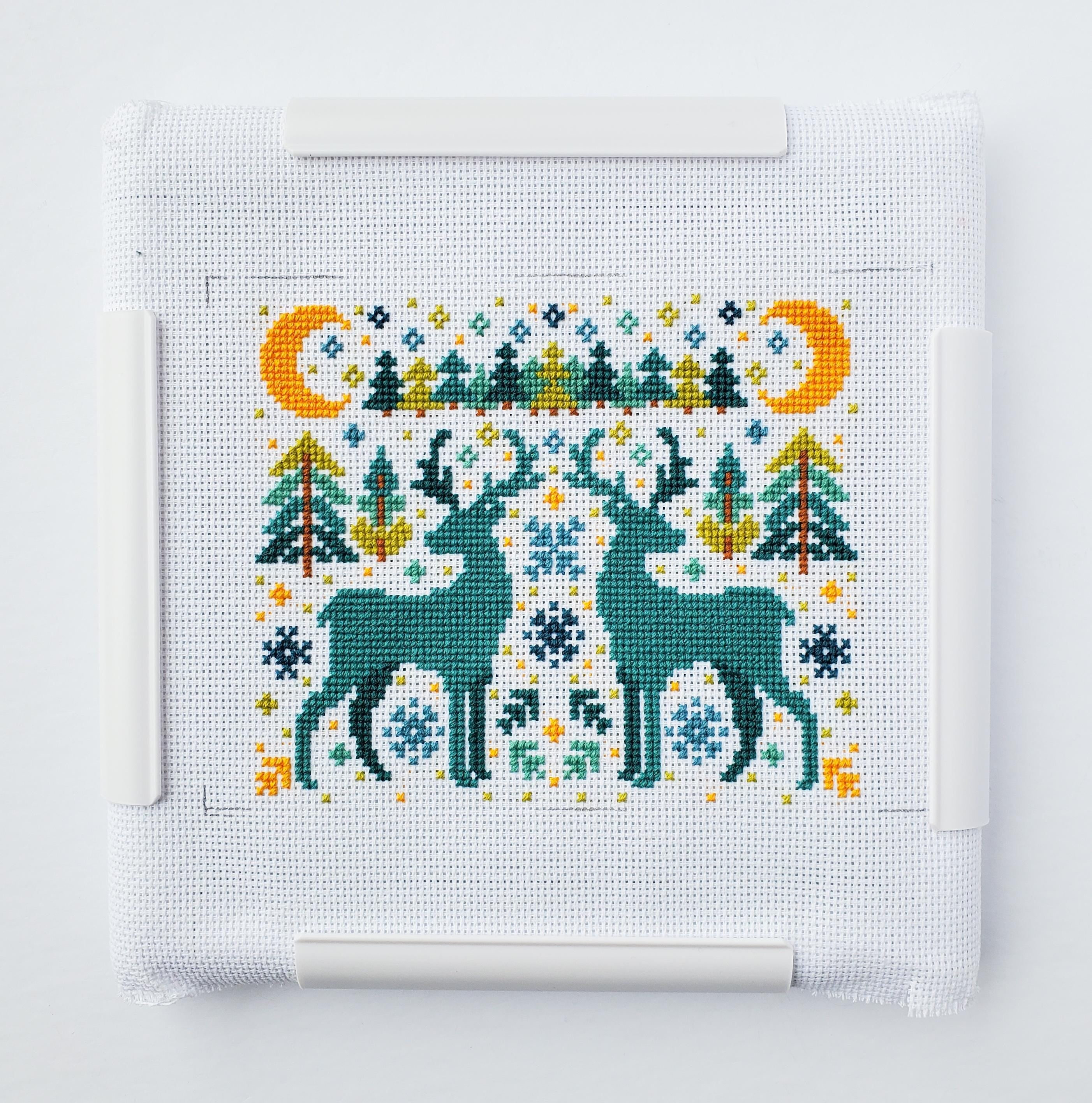 Winter Deer Folk Art Scene - PDF Digital Download Cross Stitch Pattern & Guide