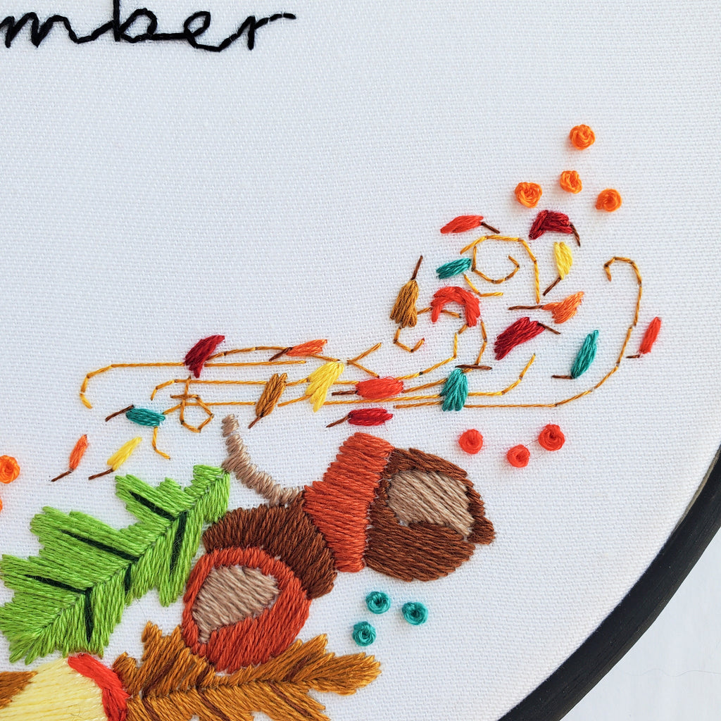 SEPTEMBER Monthly Series Wreath - PDF Digital Download Embroidery Pattern & Guide