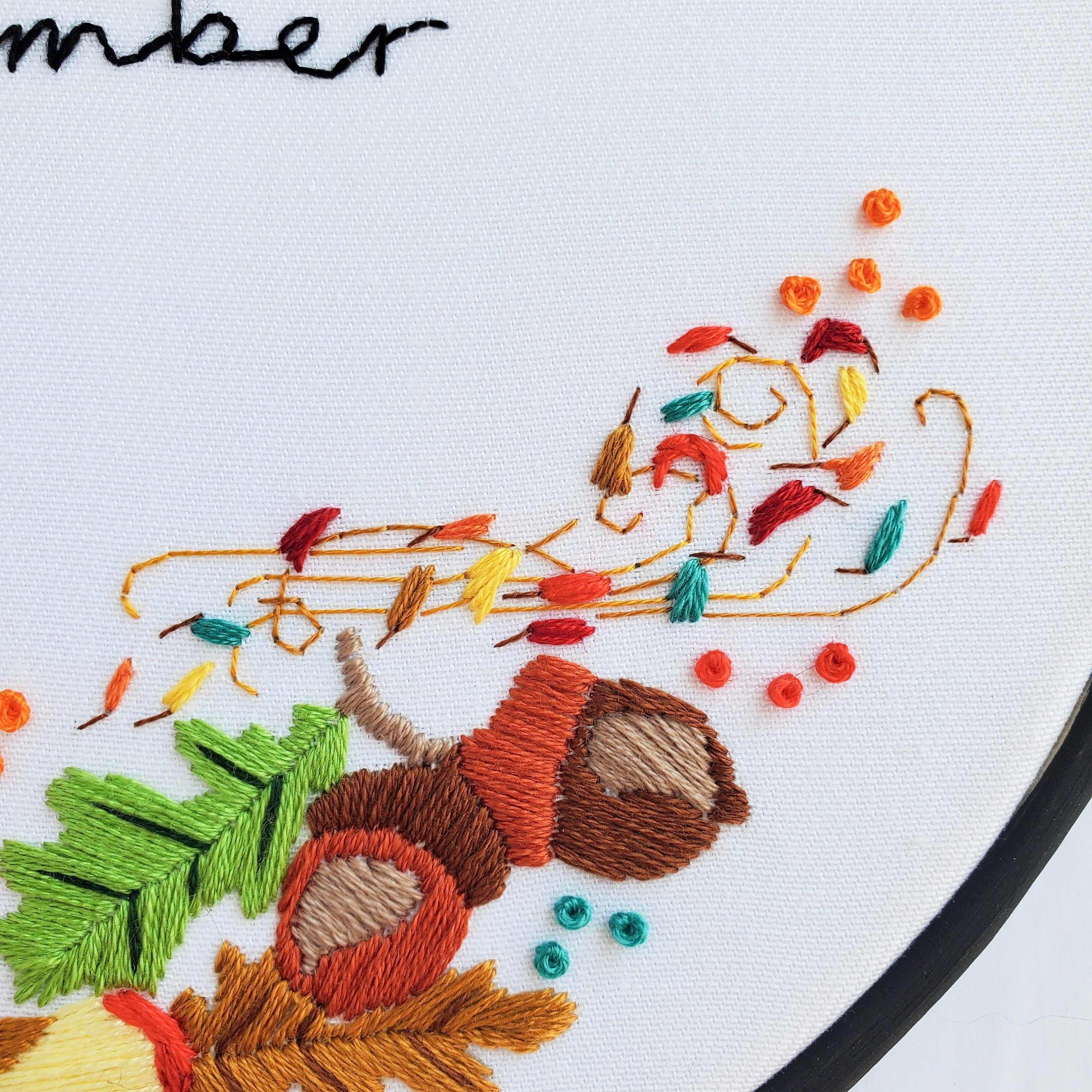 SEPTEMBER Monthly Series Wreath - PDF Digital Download Embroidery Pattern & Guide