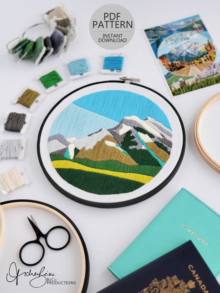 Mountain Landscape No.02, Mount Rundle, Banff Alberta - PDF Digital Download Embroidery Pattern & Guide