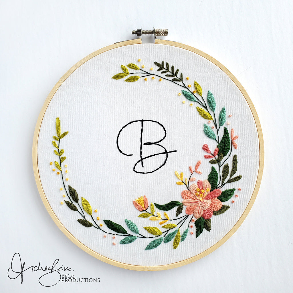 Floral Wreath Alphabet (Letters A-Z) - PDF Digital Download Embroidery Pattern & Guide