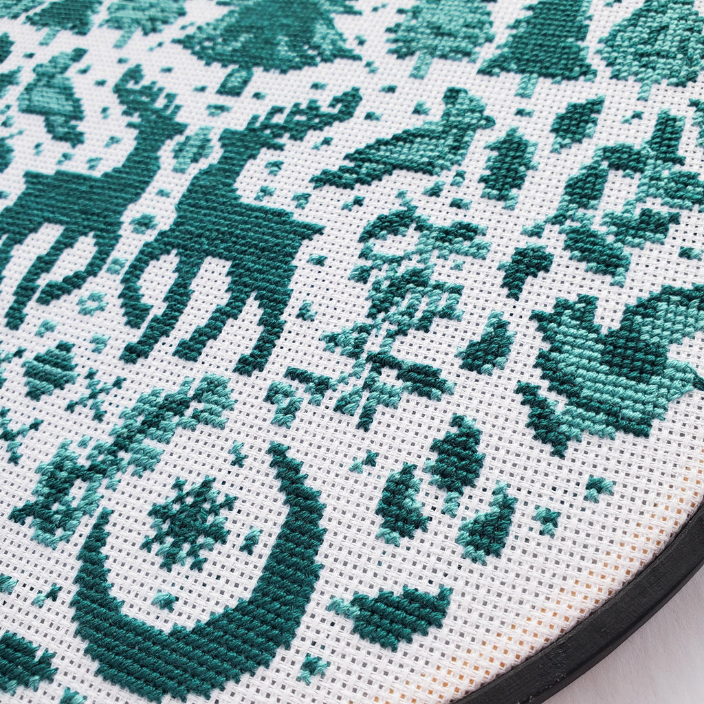 Monochromatic Folk Art Winter Scene - PDF Digital Download Cross Stitch Pattern & Guide