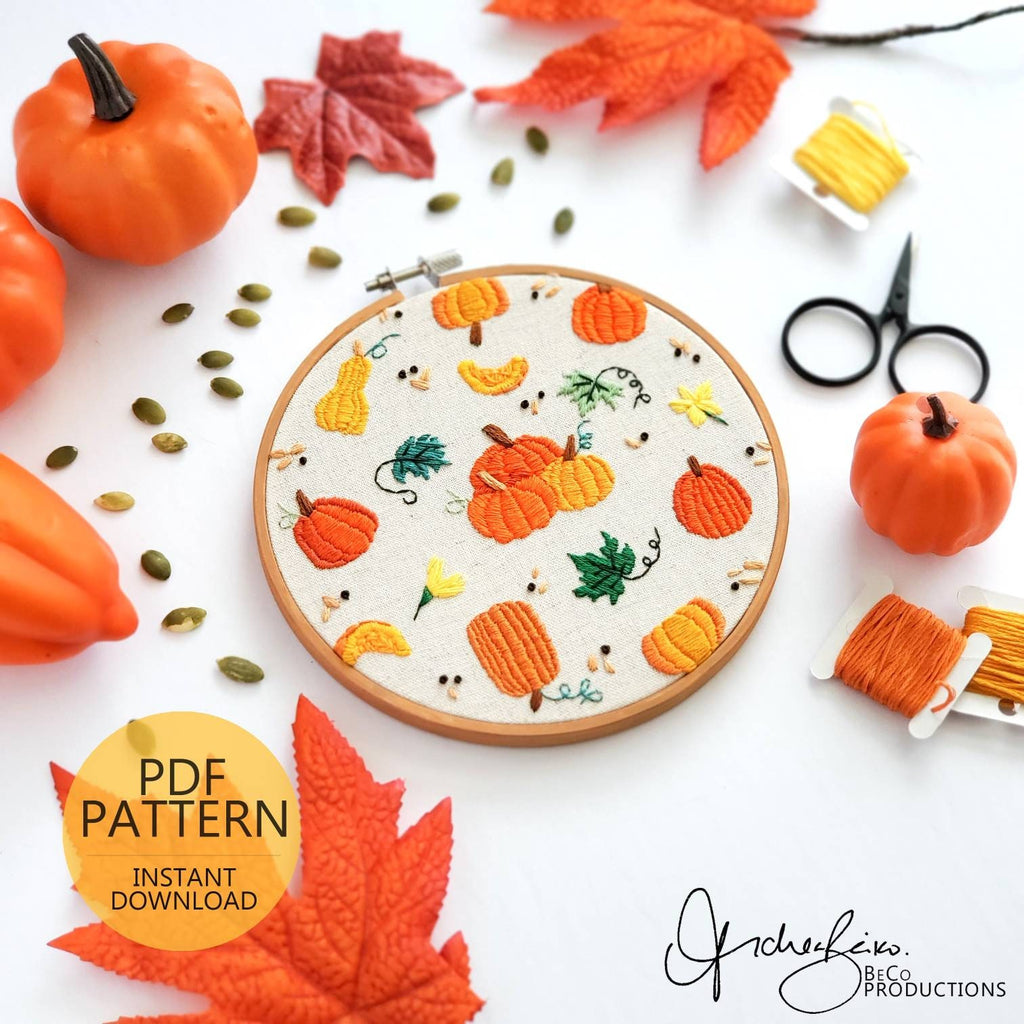 Pumpkin Life Cycle Print - PDF DIgital Download Embroidery Pattern & Guide