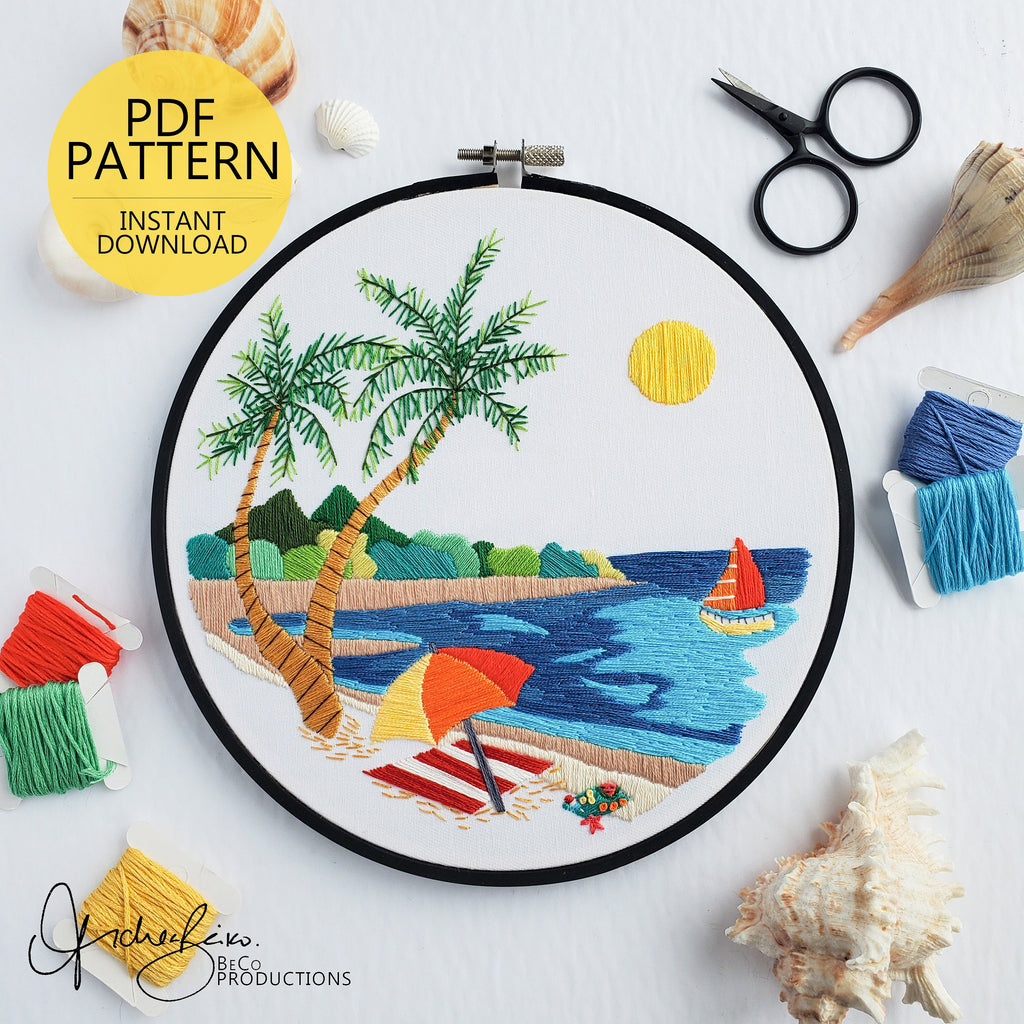 Beach Landscape No.02 - PDF Digital Download Embroidery Pattern & Guide