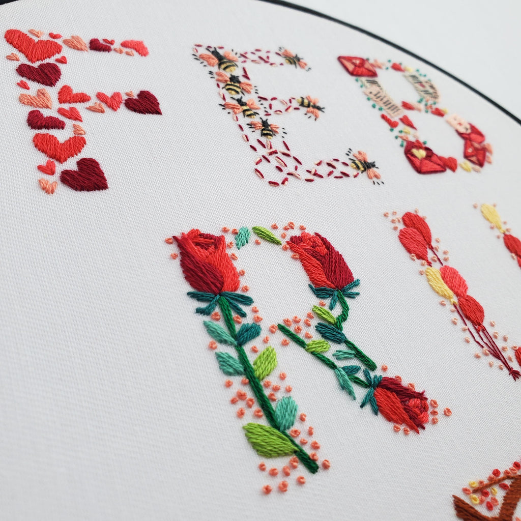 FEBRUARY Monthly Text Series - PDF Digital Download Embroidery Series Pattern & Guide