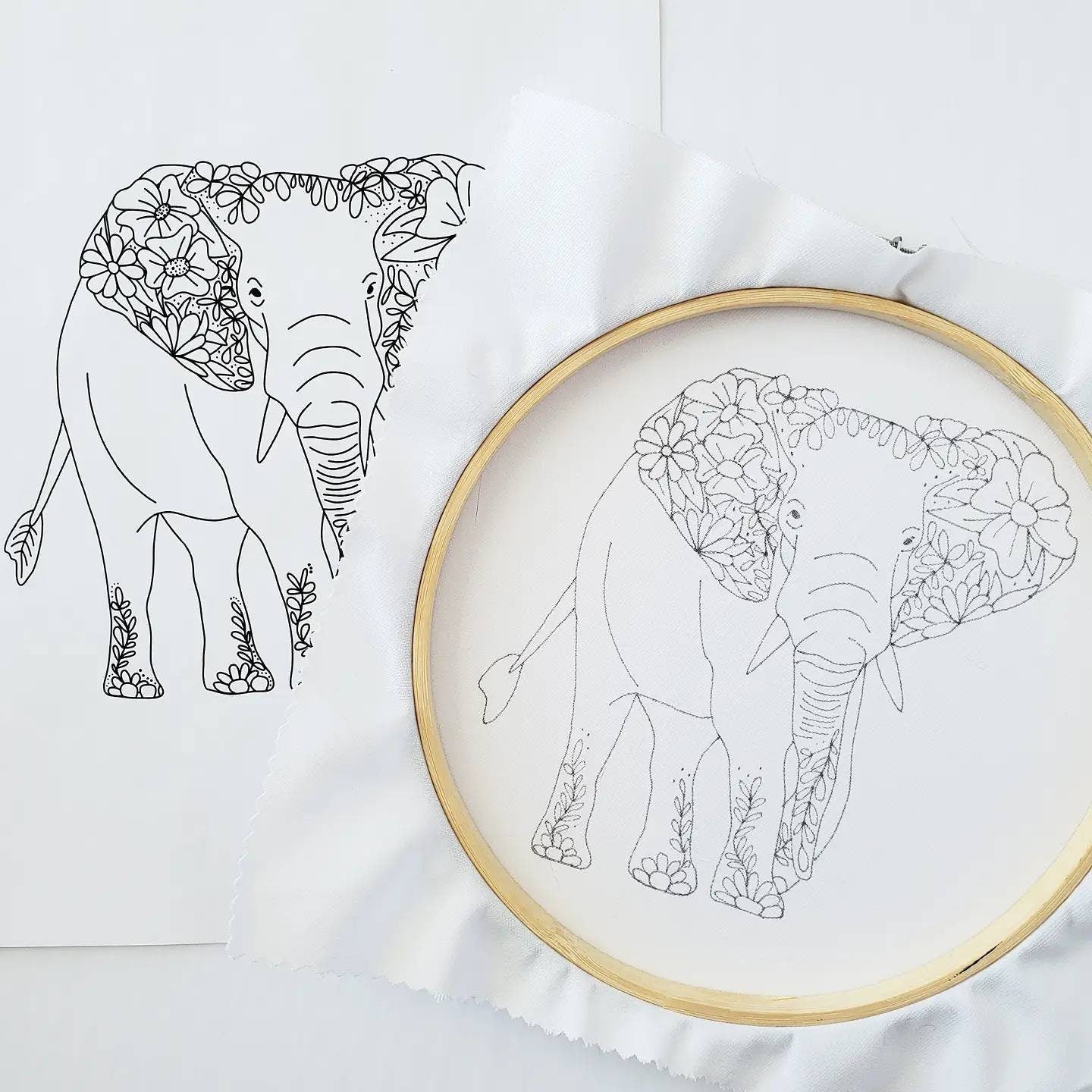 Floral Elephant - PDF Digital Download Embroidery Pattern & Guide