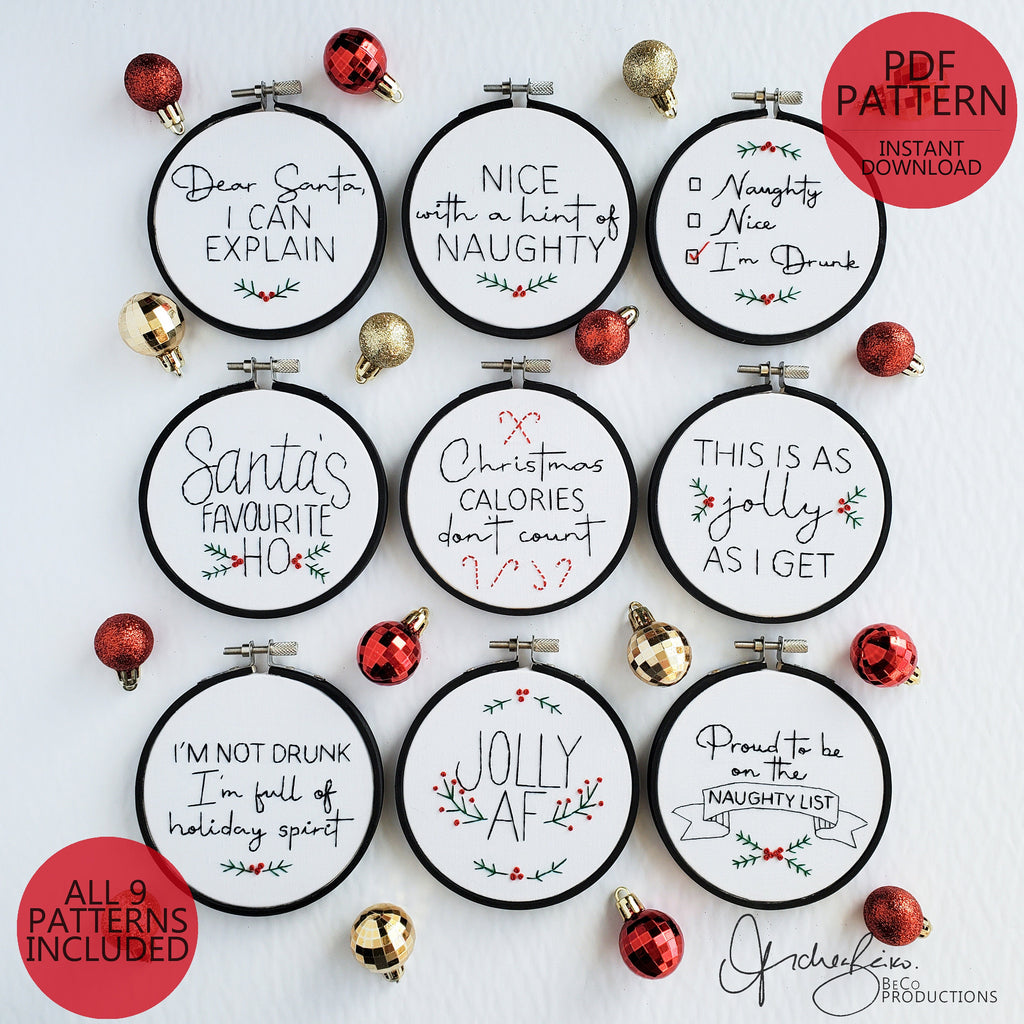 Sassy & Funny Christmas Ornament Bundle - PDF Digital Download Embroidery Patterns & Guide