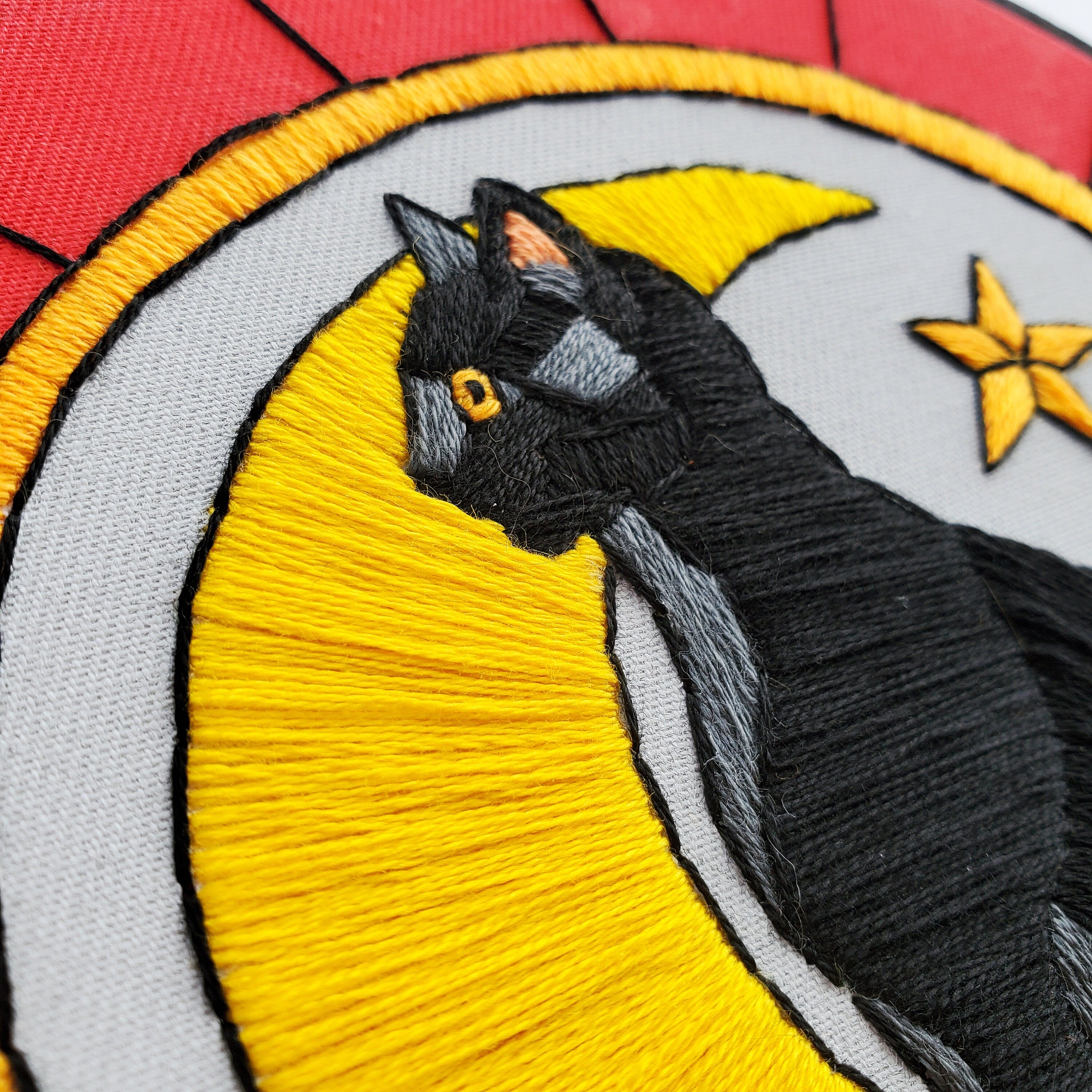 Stained Glass Halloween Black Cat - PDF Digital Download Embroidery Pattern & Guide