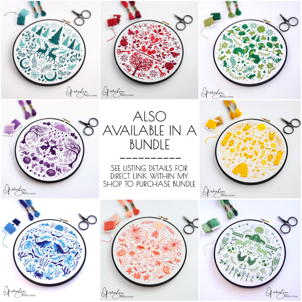 AUGUST Monthly Monochromatic Folk Art Inspired Series - PDF Digital Download Embroidery Pattern & Guide