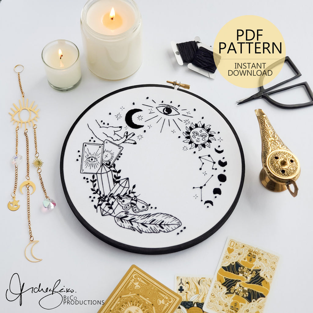 Witchy Mystical Spiritual Wreath - PDF Digital Download Embroidery Pattern & Guide