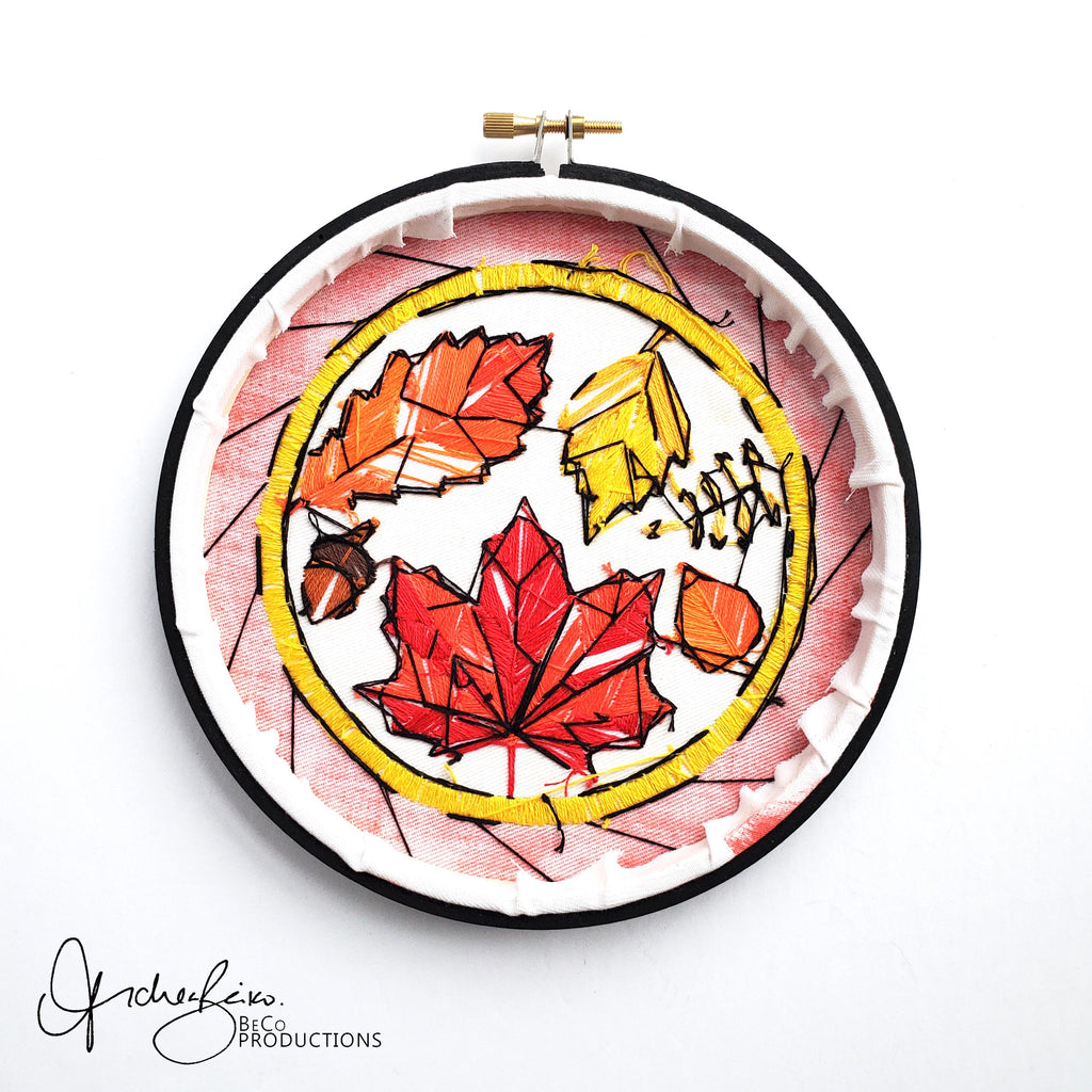 SEPTEMBER Monthly Series Stained Glass Autumn Leaves- PDF Digital Download Embroidery Pattern & Guide