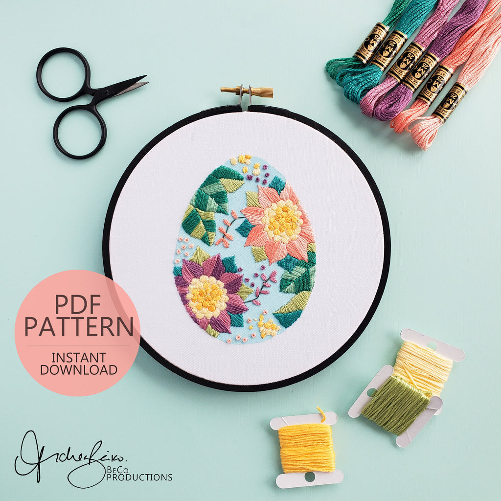 Floral Easter Egg No.01 - PDF Digital Download Embroidery Pattern & Guide