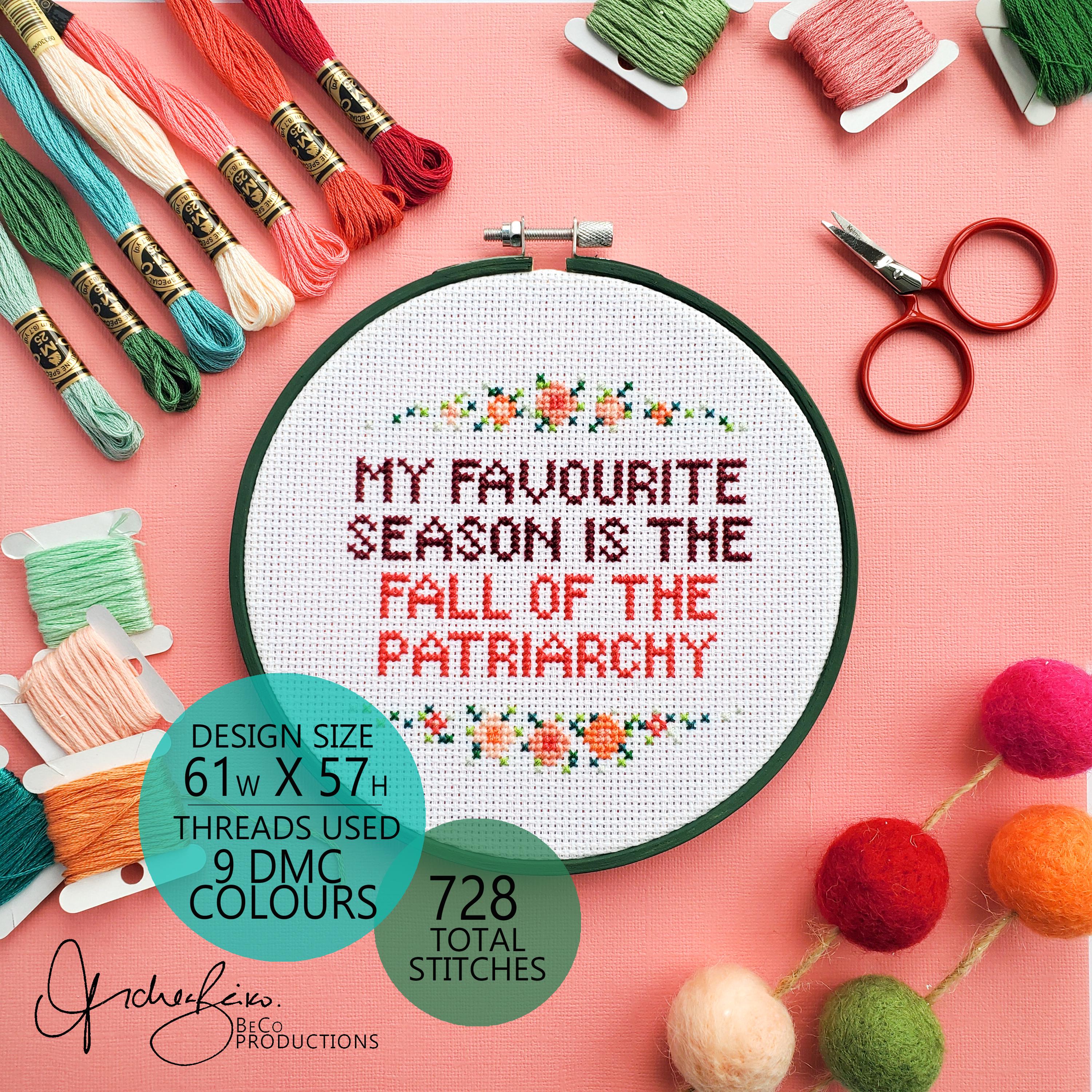 My Favourite Season Is The Fall Of The Patriarchy - PDF Digital Download Cross Stitch Pattern & Guide
