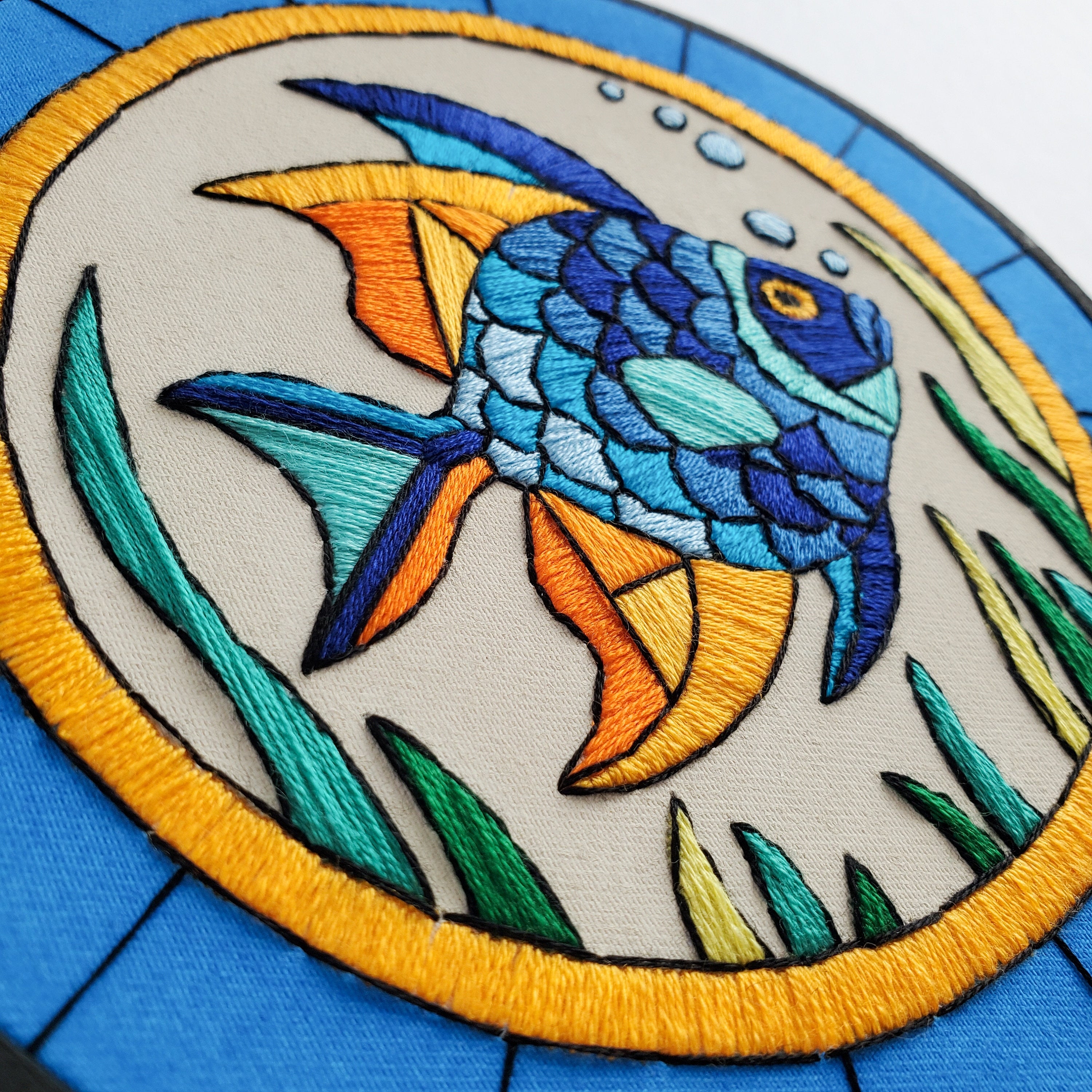 JUNE Monthly Series Stained Glass Fish- PDF Digital Download Embroidery Pattern & Guide