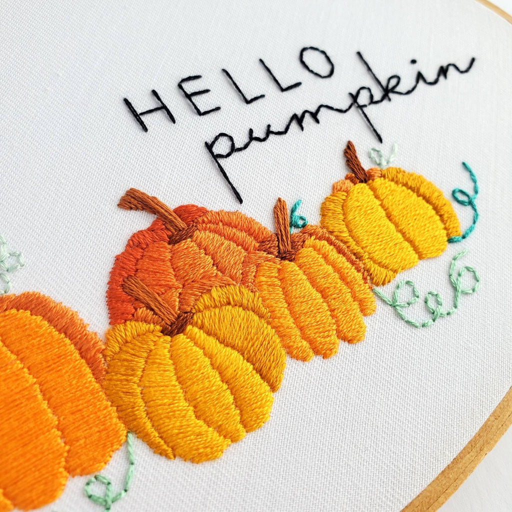 Hello Pumpkin Oval Hoop - PDF Digital Download Embroidery Pattern & Guide