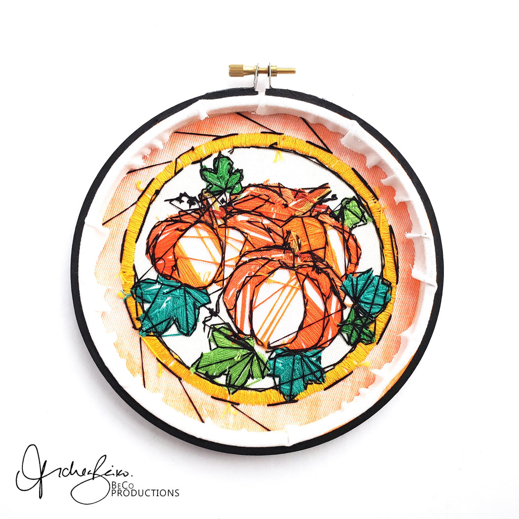 OCTOBER Monthly Series Stained Glass Pumpkins - PDF Digital Download Embroidery Pattern & Guide