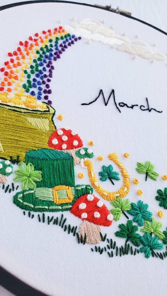 MARCH Monthly Series Wreath - PDF Digital Download Embroidery Pattern & Guide