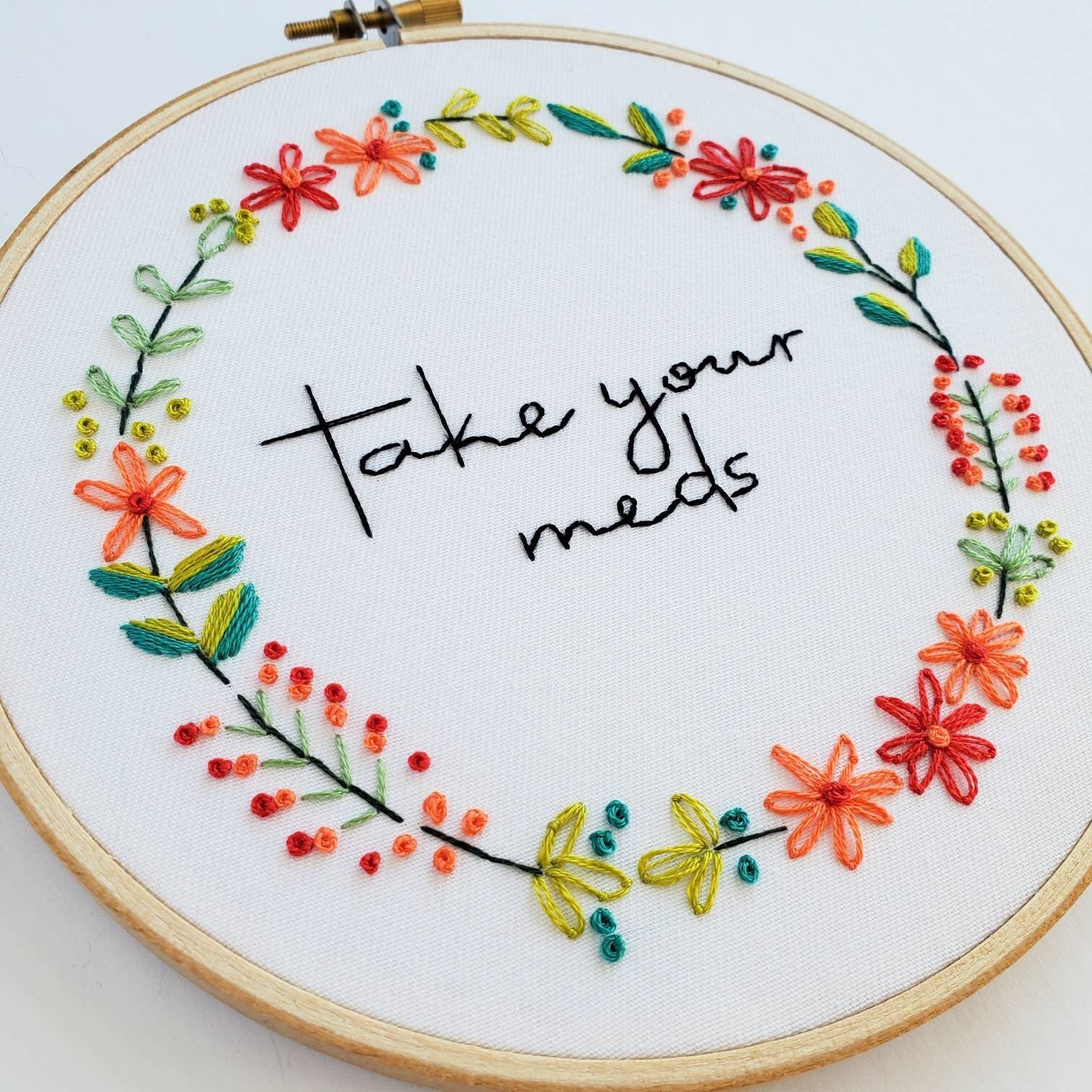 Take Your Meds, Drink Your Water - PDF Digital Download Embroidery Pattern & Guide