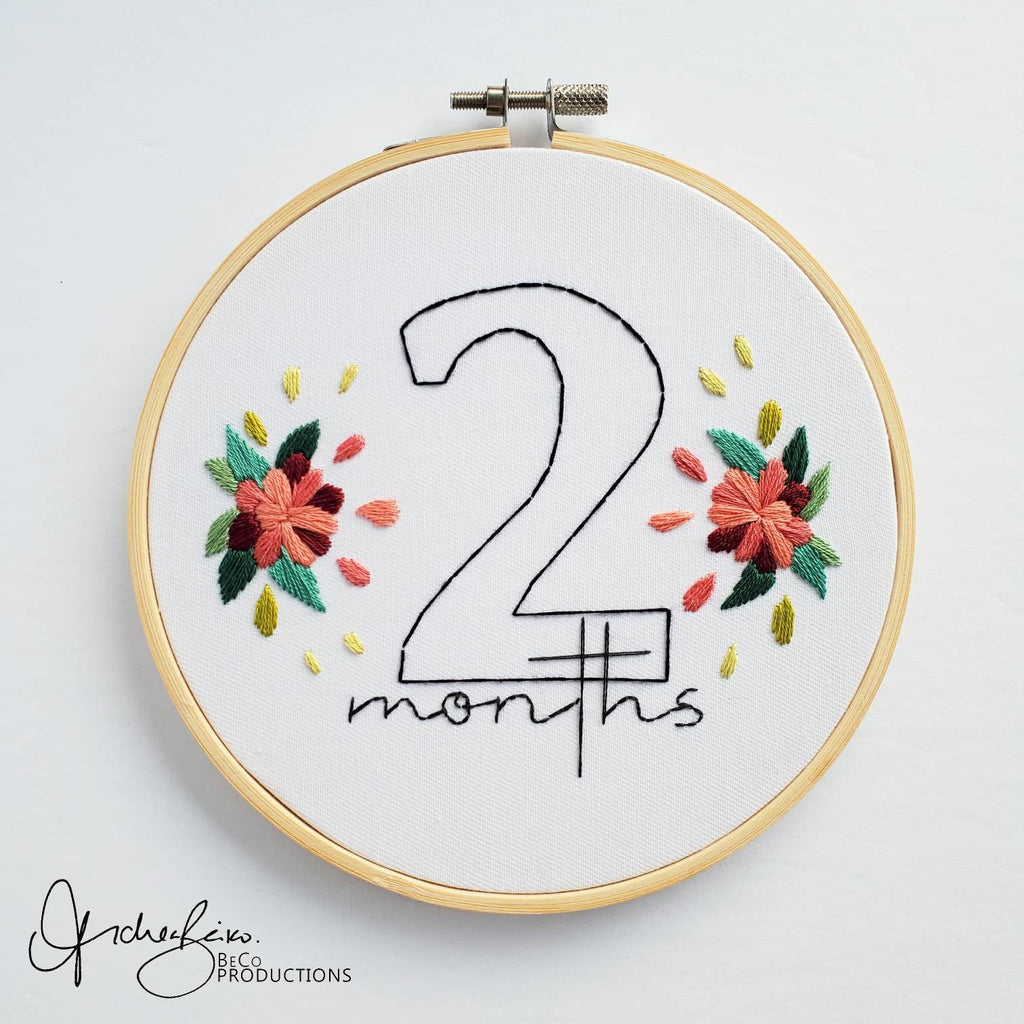 Baby Floral Milestones (6inch Hoops - 12 Patterns Total) - PDF Digital Download Embroidery Pattern & Guide