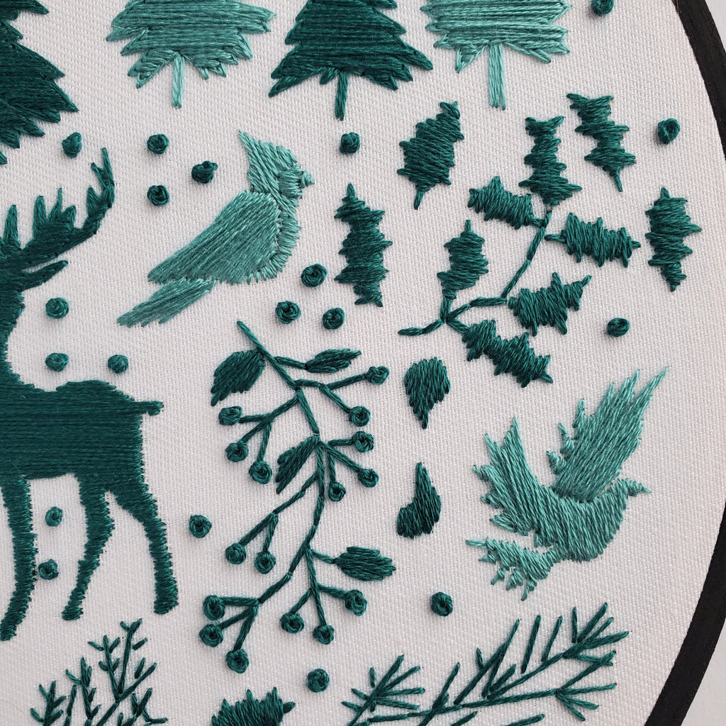 JANUARY Monthly Monochromatic Folk Art Inspired Series - PDF Digital Download Embroidery Pattern & Guide