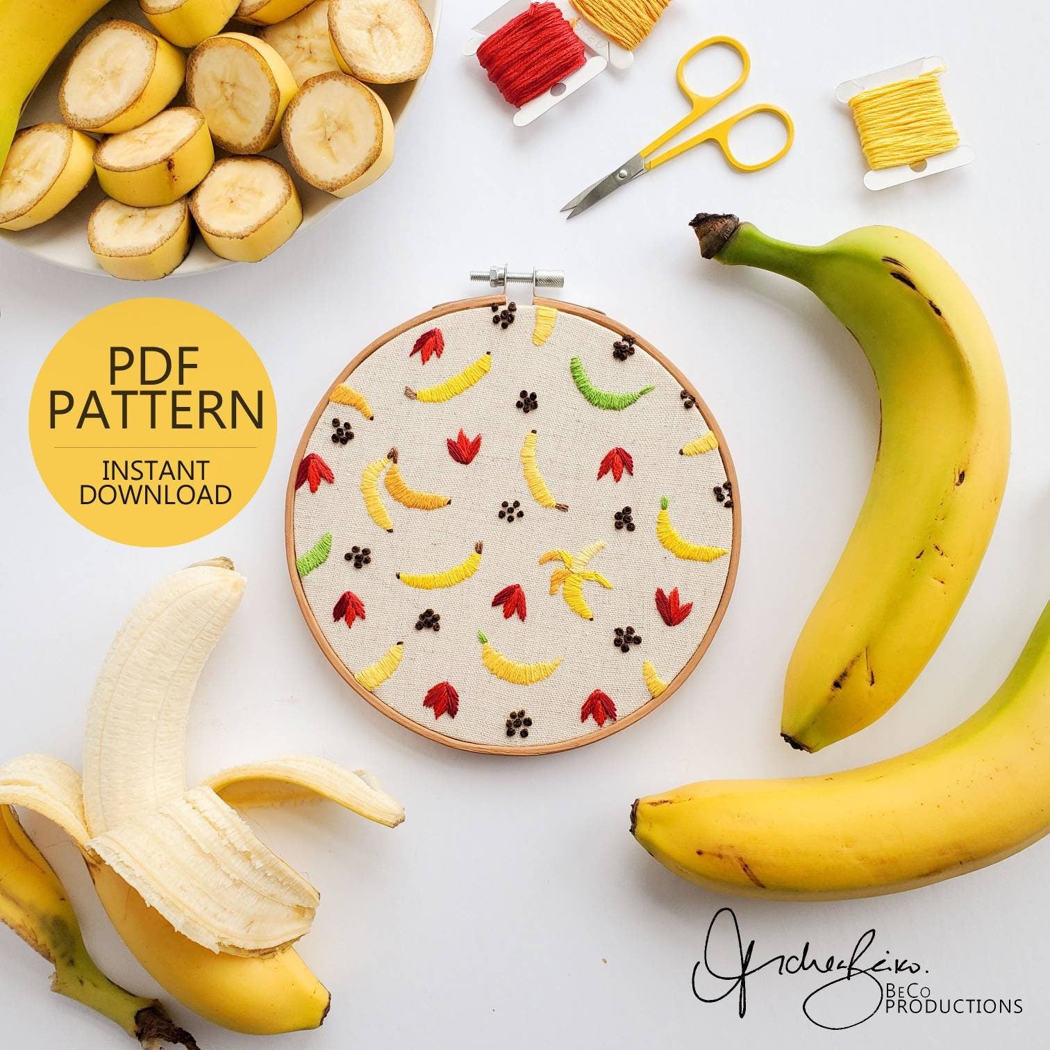 Banana Life Cycle Print - PDF DIgital Download Embroidery Pattern & Guide