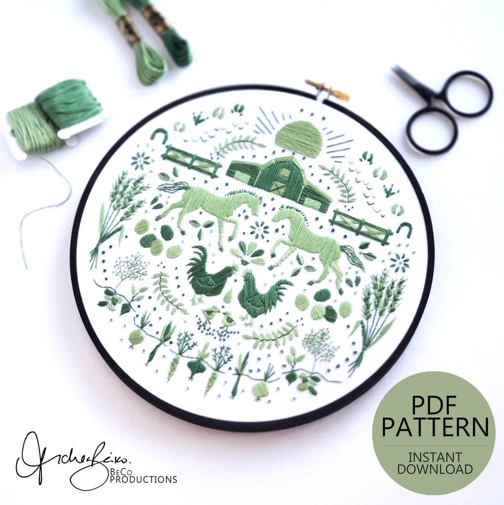 AUGUST Monthly Monochromatic Folk Art Inspired Series - PDF Digital Download Embroidery Pattern & Guide