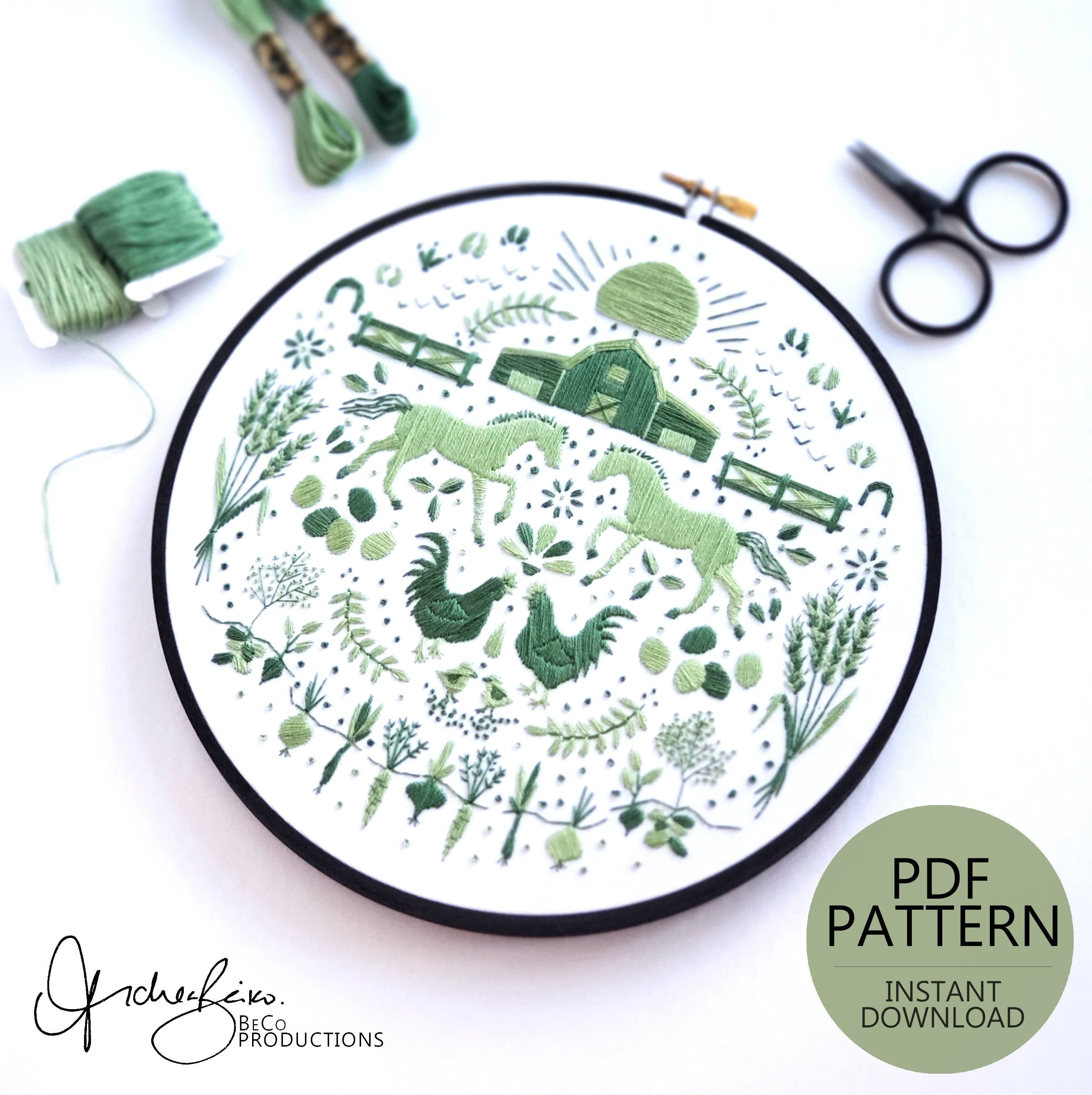 AUGUST Monthly Monochromatic Folk Art Inspired Series - PDF Digital Download Embroidery Pattern & Guide