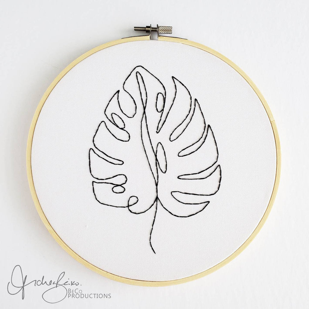 Monstera Leaf Line Drawing - PDF Digital Download Embroidery Pattern & Guide
