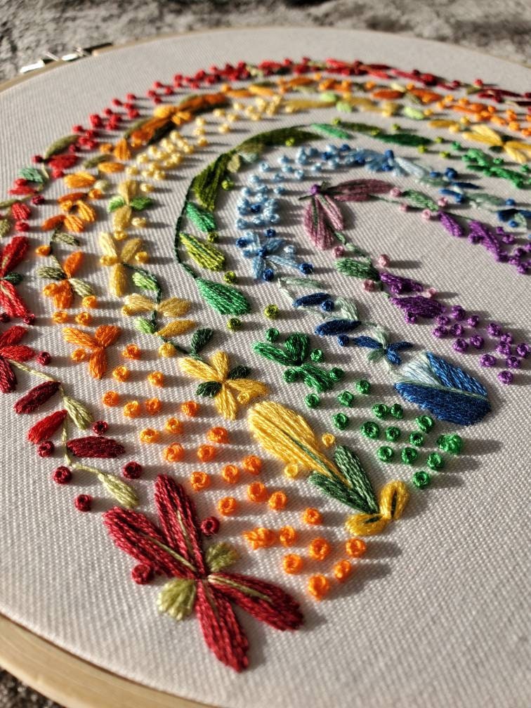 Large Floral Rainbow - PDF Digital Download Embroidery Pattern & Guide