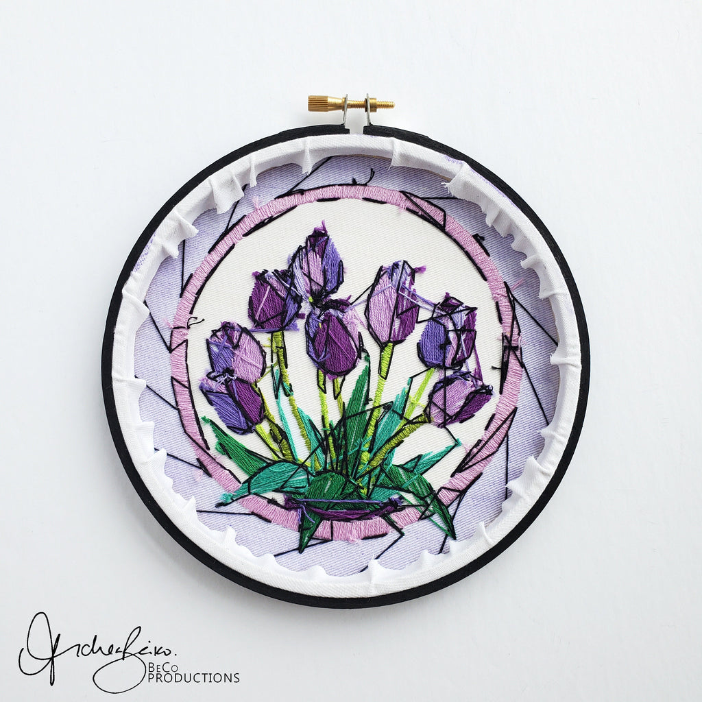 APRIL Monthly Series Stained Glass Tulips - PDF Digital Download Embroidery Pattern & Guide