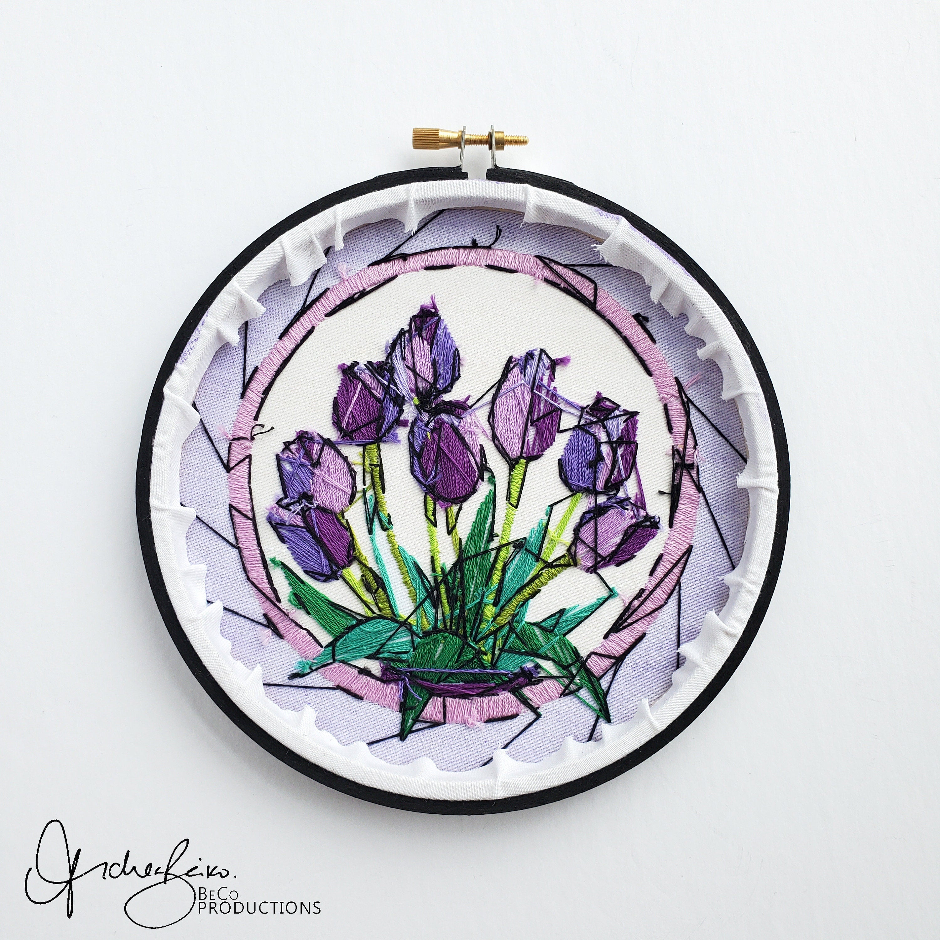 APRIL Monthly Series Stained Glass Tulips - PDF Digital Download Embroidery Pattern & Guide