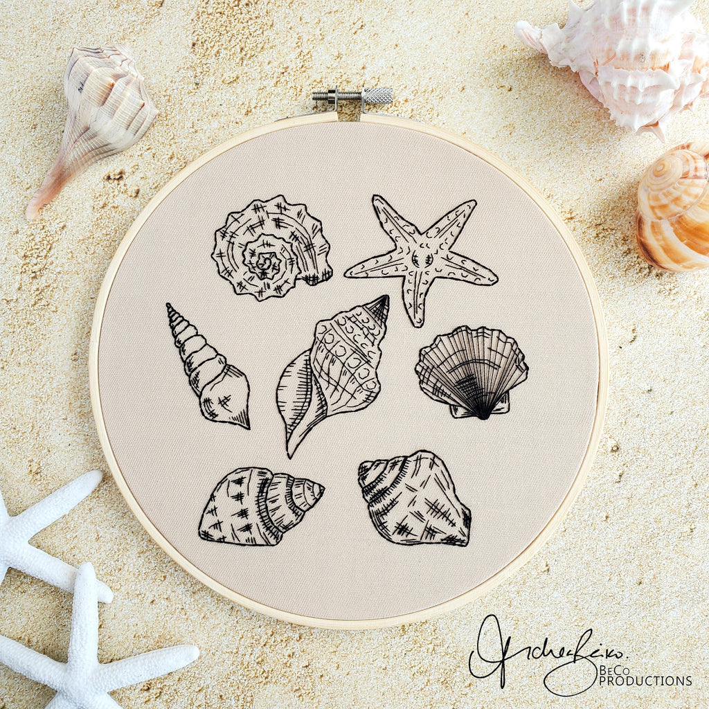Seashell Drawing - PDF Digital Download Embroidery Pattern and Guide