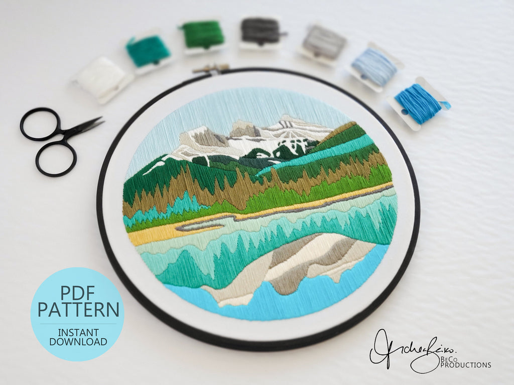 Mountain Landscape No.04, Three Sisters, Canmore Alberta - PDF Digital Download Embroidery Pattern & Guide