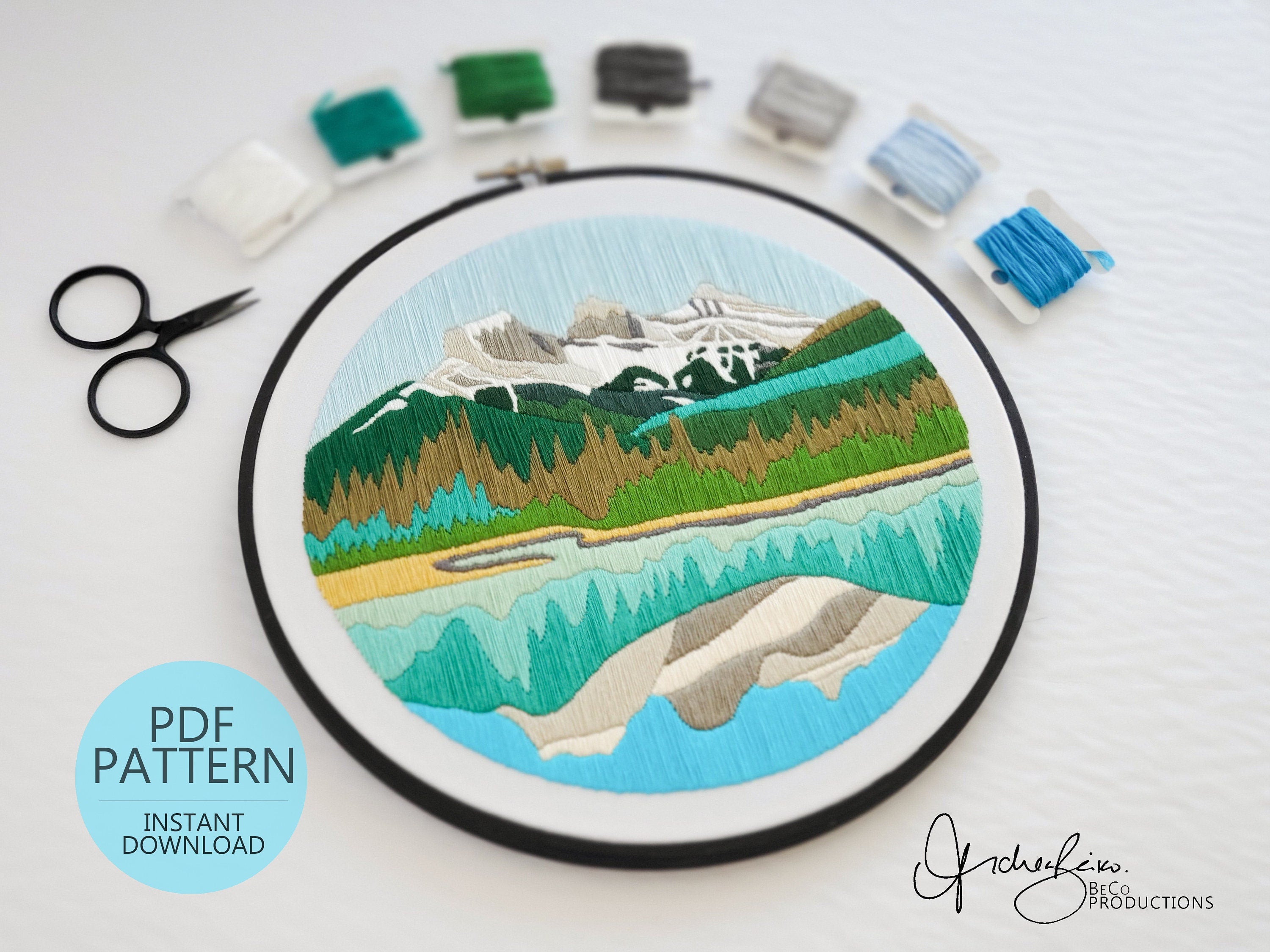 Mountain Landscape No.04, Three Sisters, Canmore Alberta - PDF Digital Download Embroidery Pattern & Guide