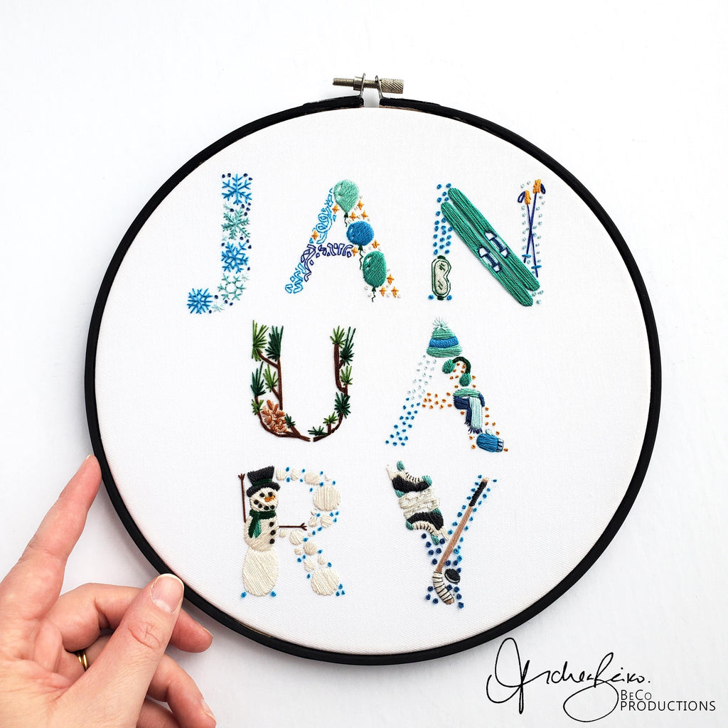 JANUARY Monthly Text Series - PDF Digital Download Embroidery Series Pattern & Guide