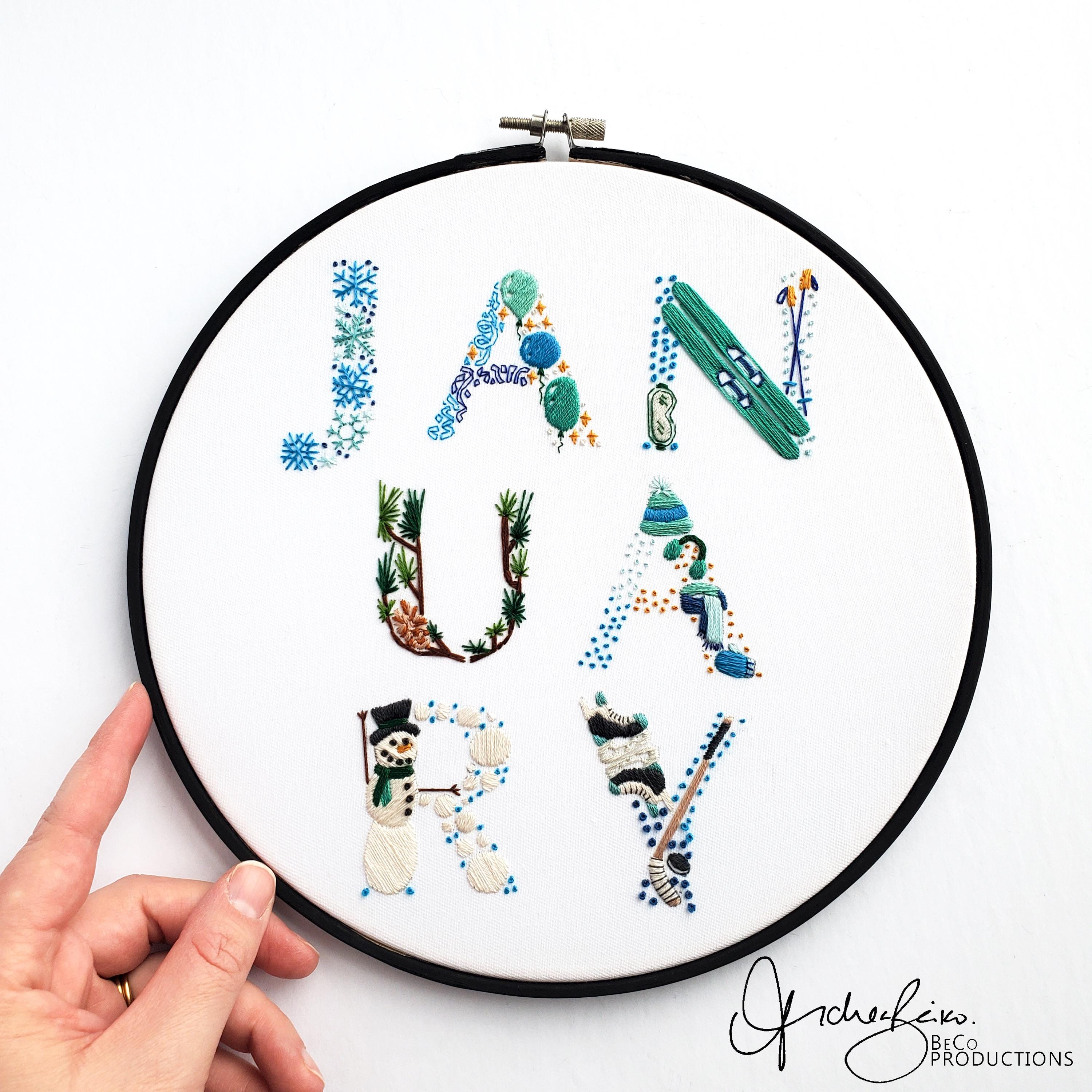 JANUARY Monthly Text Series - PDF Digital Download Embroidery Series Pattern & Guide