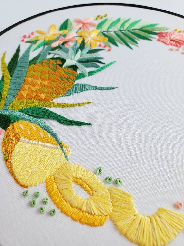 Pineapple Floral Wreath - PDF Digital Download Embroidery Pattern & Guide