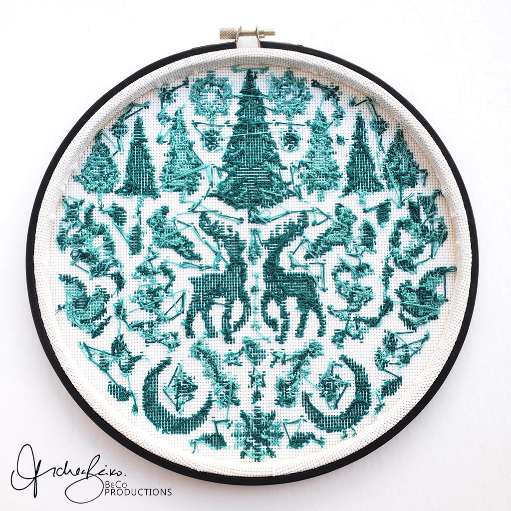 Monochromatic Folk Art Winter Scene - PDF Digital Download Cross Stitch Pattern & Guide