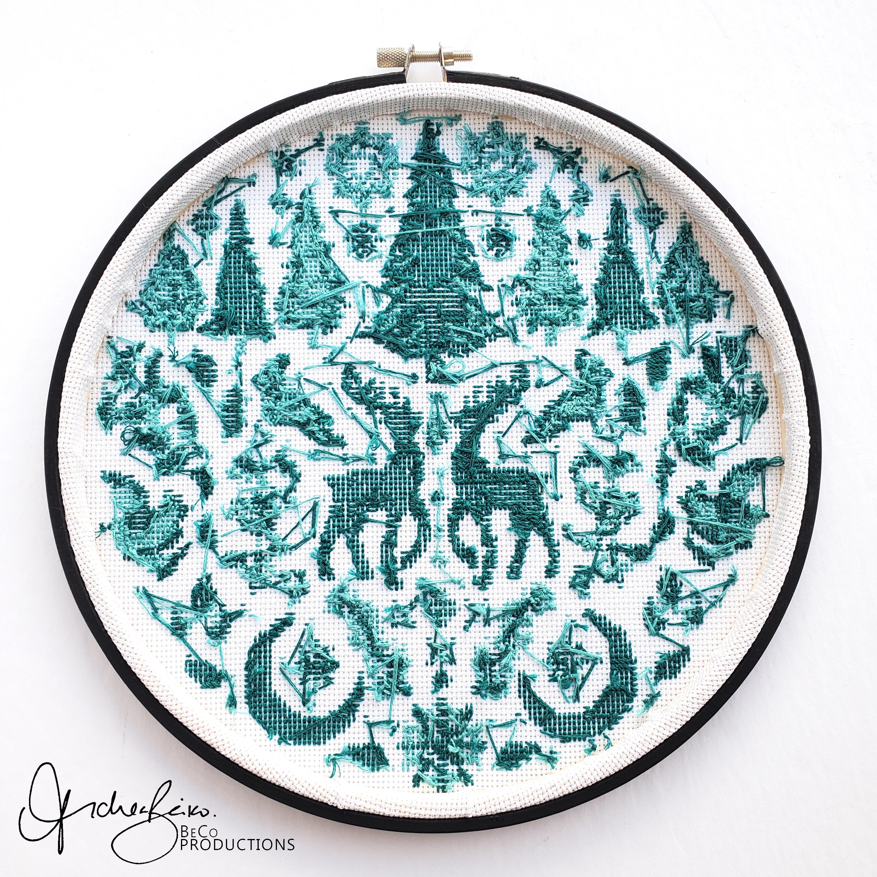 Monochromatic Folk Art Winter Scene - PDF Digital Download Cross Stitch Pattern & Guide