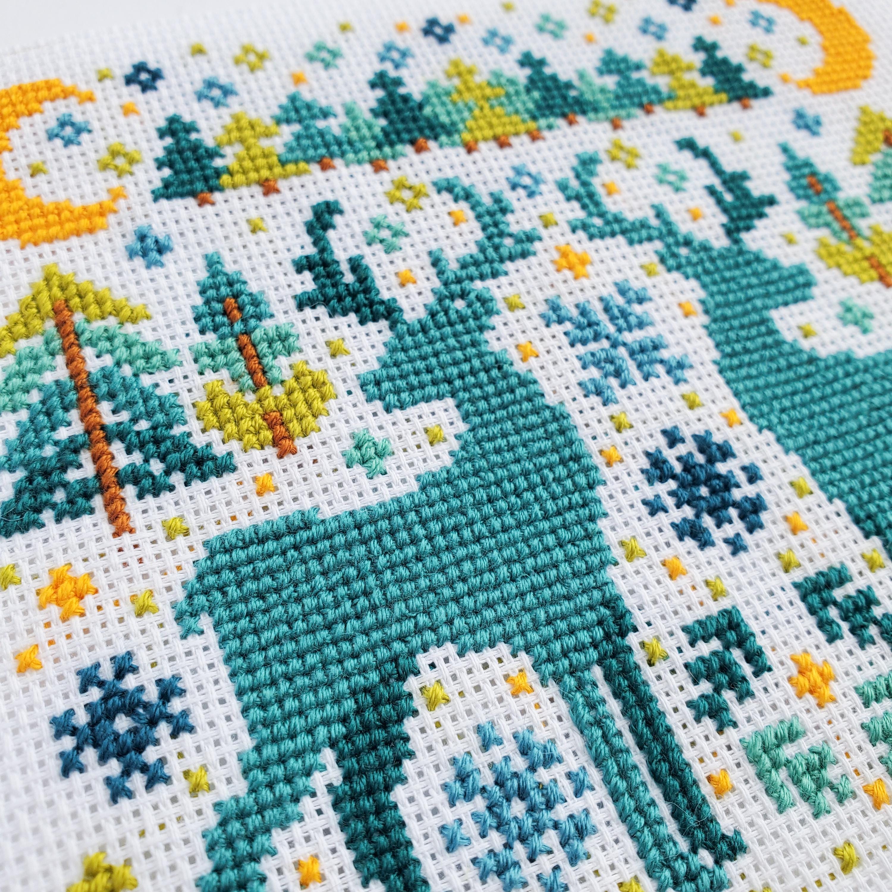 Winter Deer Folk Art Scene - PDF Digital Download Cross Stitch Pattern & Guide