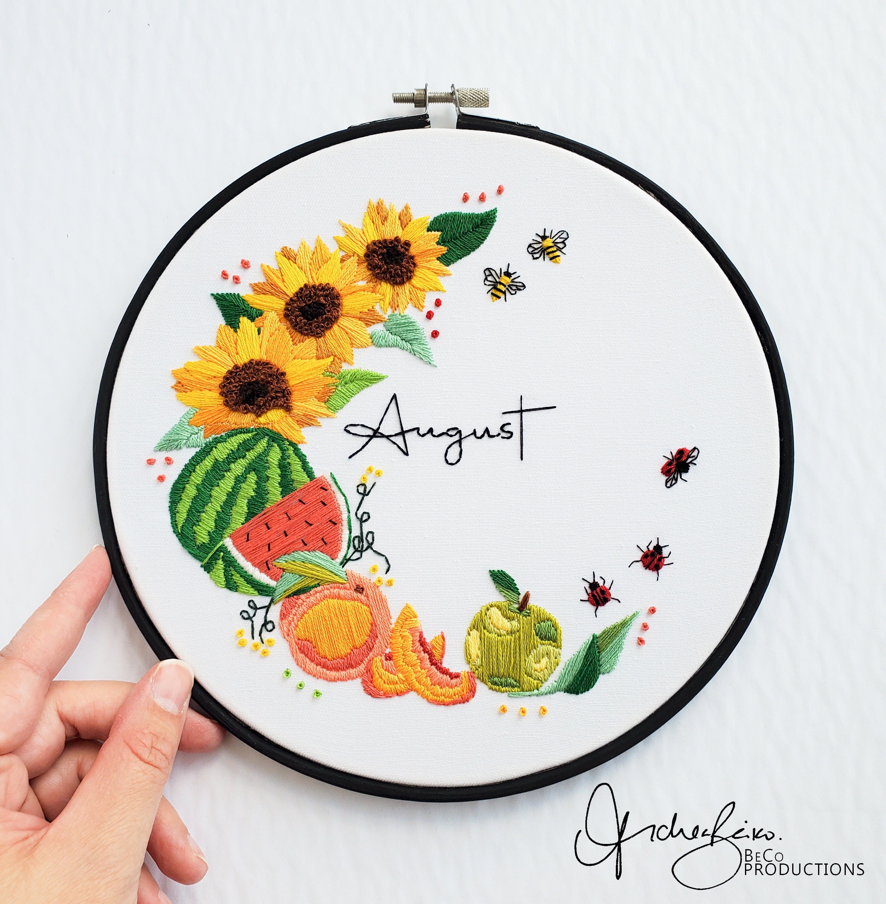 AUGUST Monthly Series Wreath - PDF Digital Download Embroidery Pattern & Guide