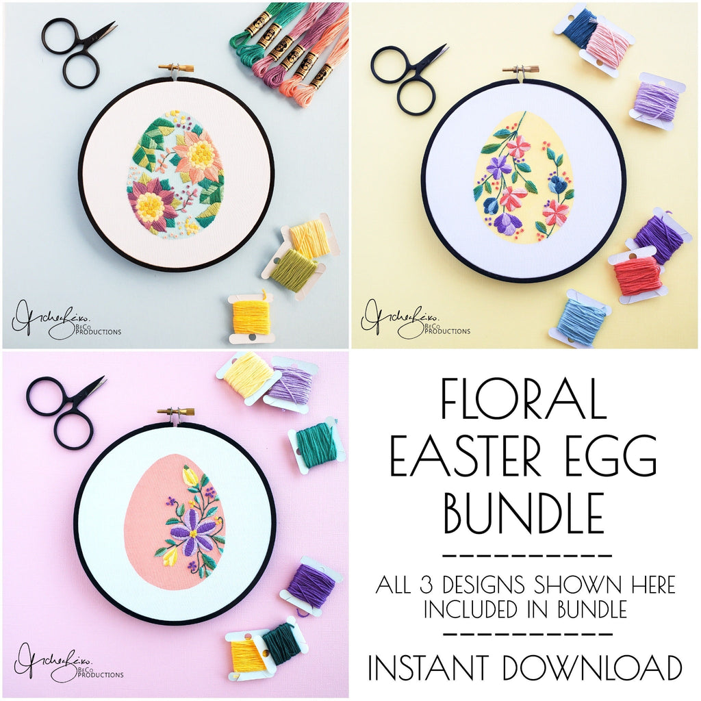 Floral Easter Egg BUNDLE - PDF Digital Download Embroidery Pattern & Guide