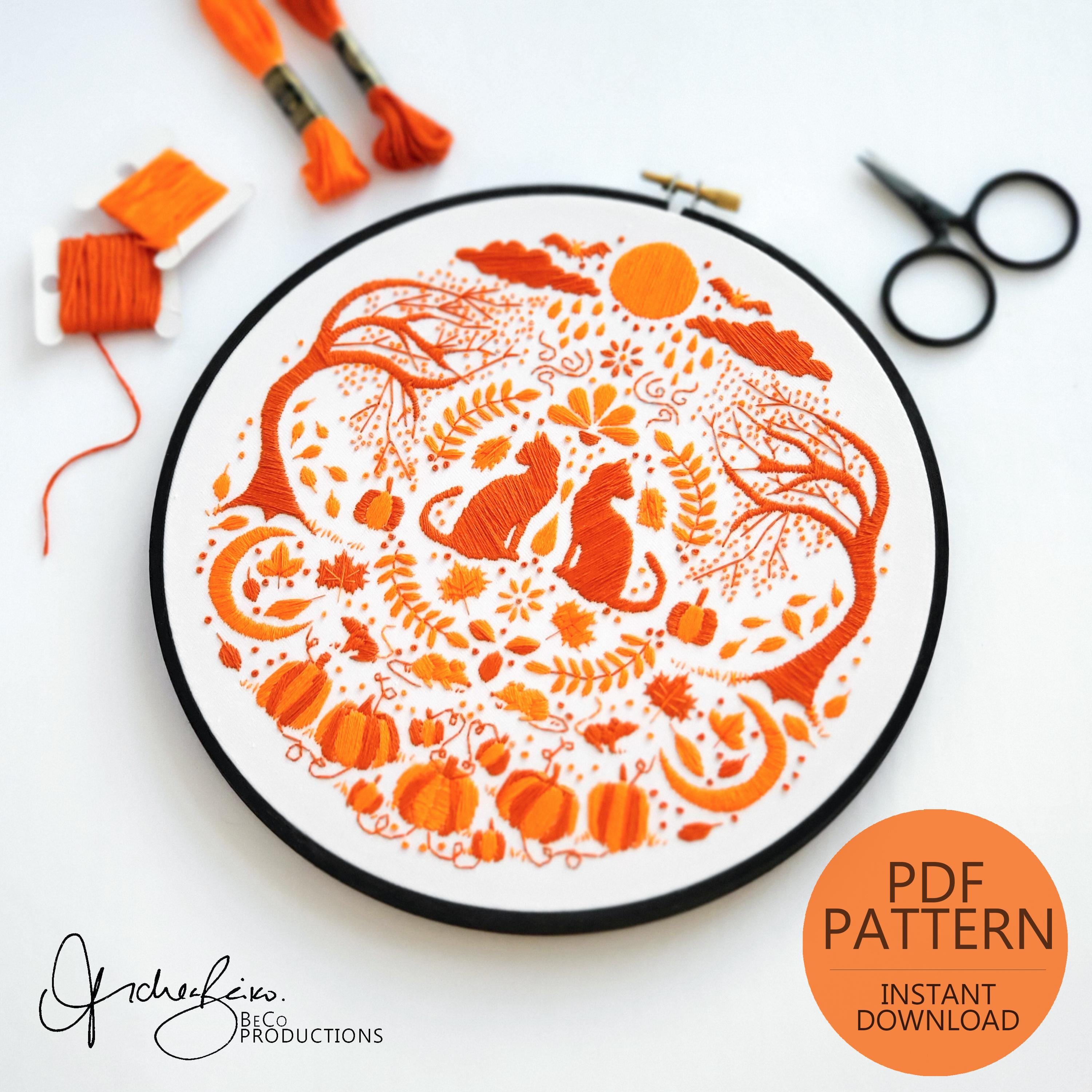 OCTOBER Monthly Monochromatic Folk Art Inspired Series - PDF Digital Download Embroidery Pattern & Guide