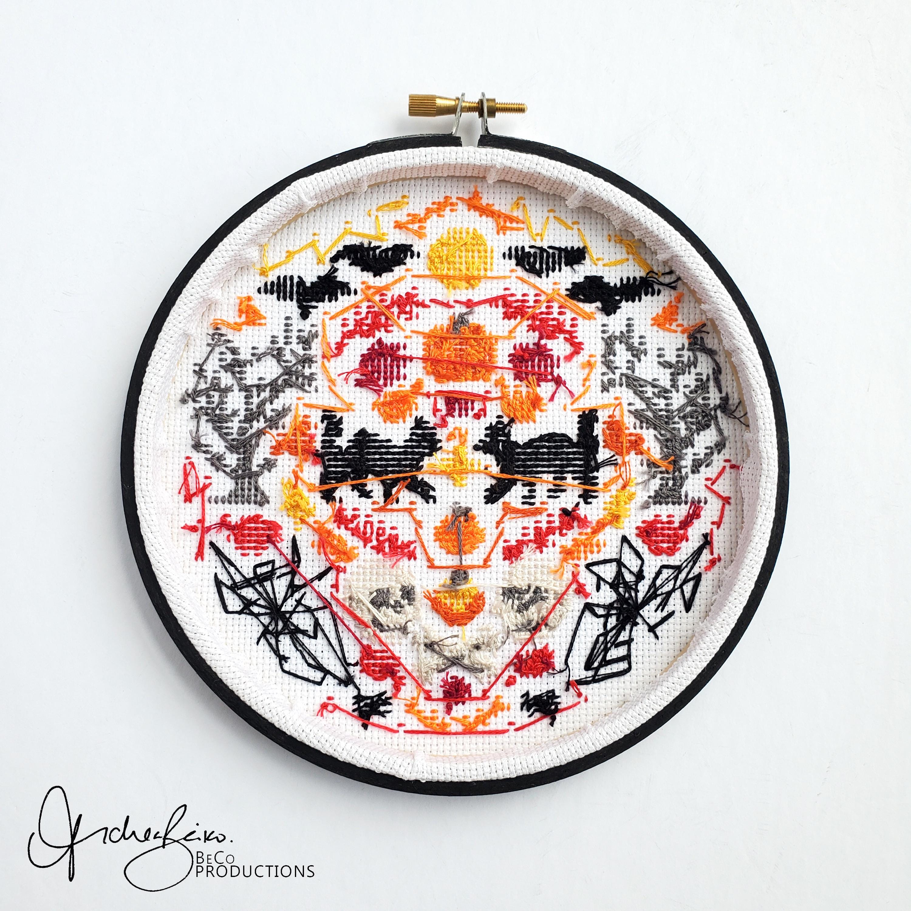 HALLOWEEN Folk Art Inspired Series Cross Stitch Pattern & Guide, DIY Digital Download, PDF Pattern (BeCoProductions) Halloween Stitch