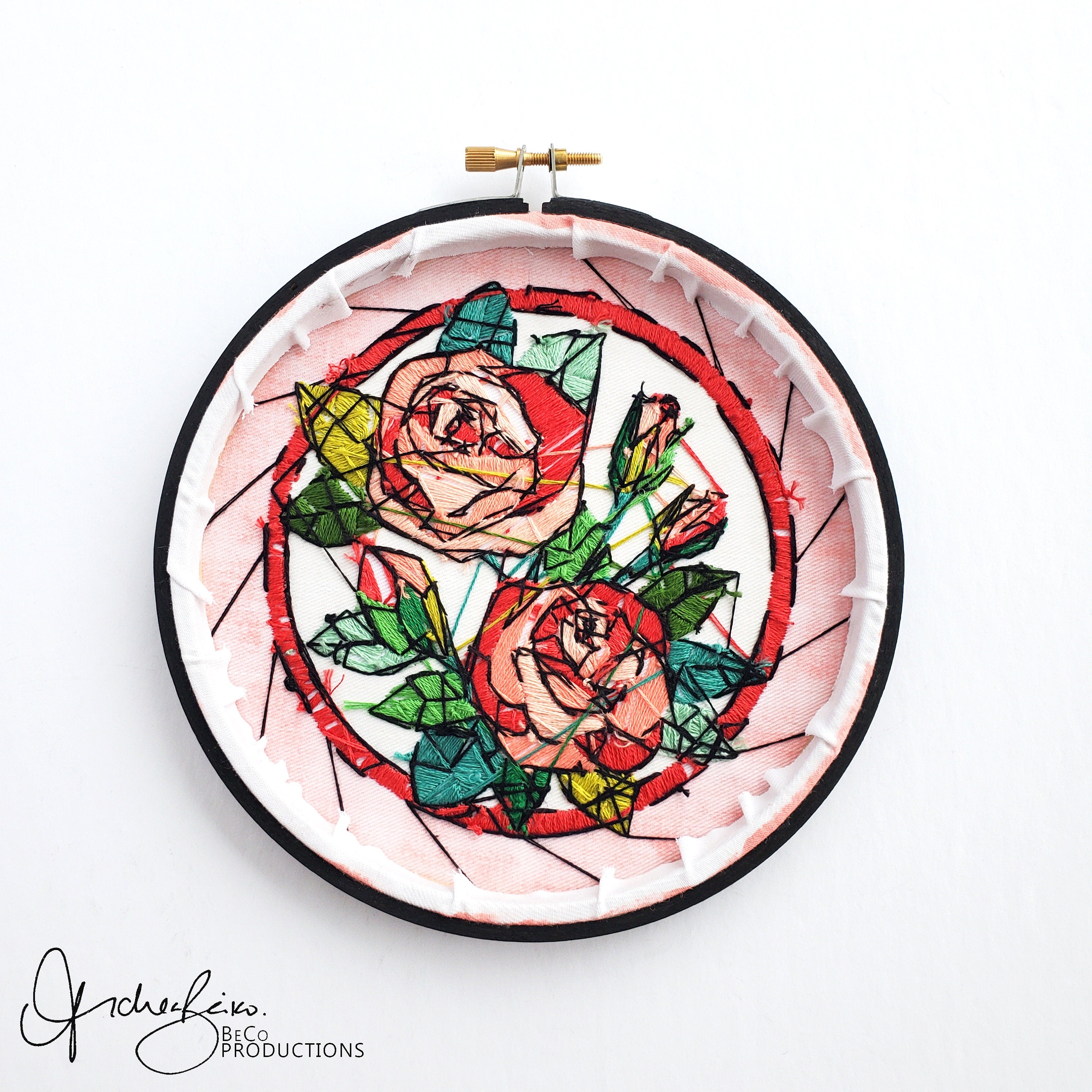 FEBRUARY Monthly Series Stained Glass Roses- PDF Digital Download Embroidery Pattern & Guide