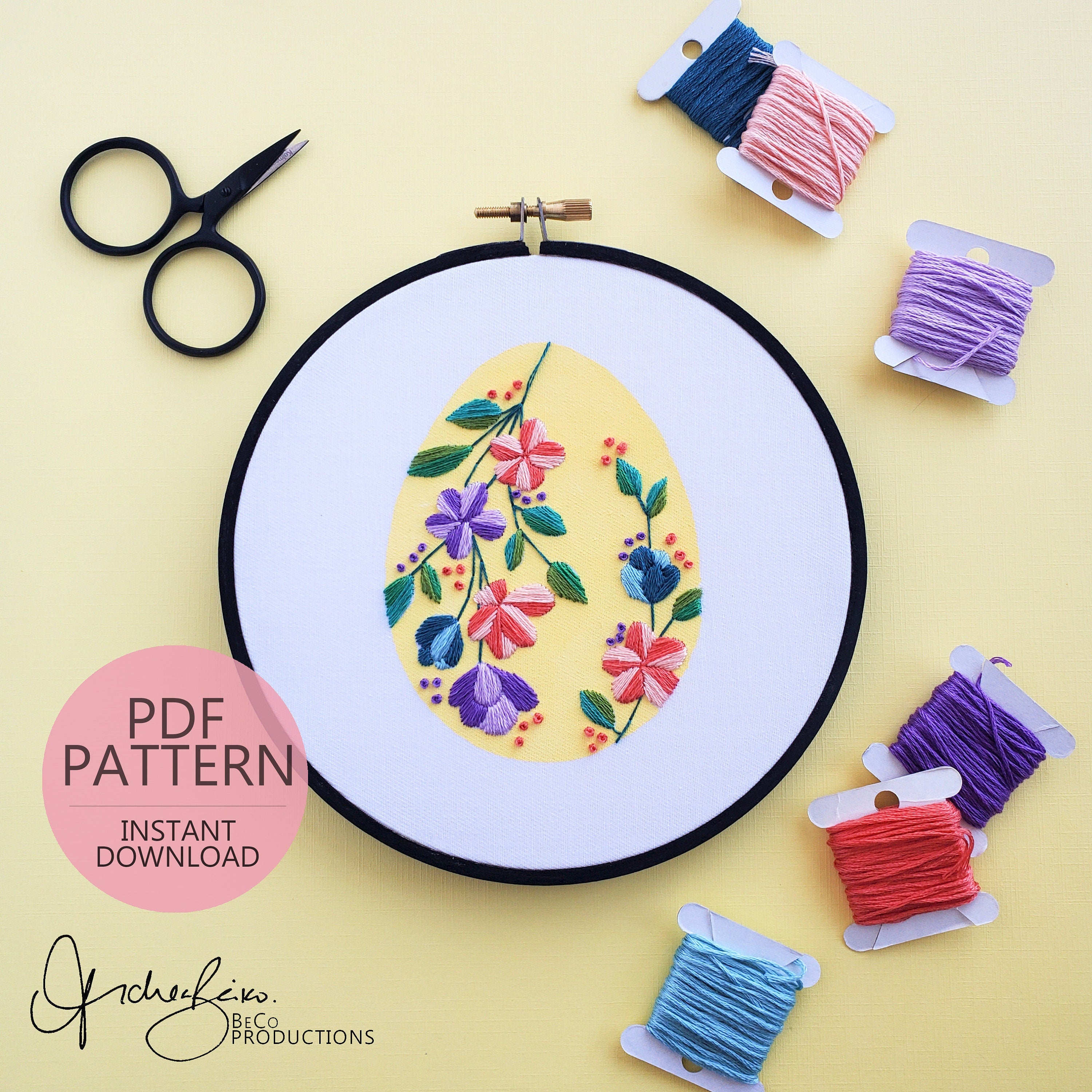 Floral Easter Egg No.02 - PDF Digital Download Embroidery Pattern & Guide