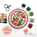 FEBRUARY Monthly Series Stained Glass Roses- PDF Digital Download Embroidery Pattern & Guide