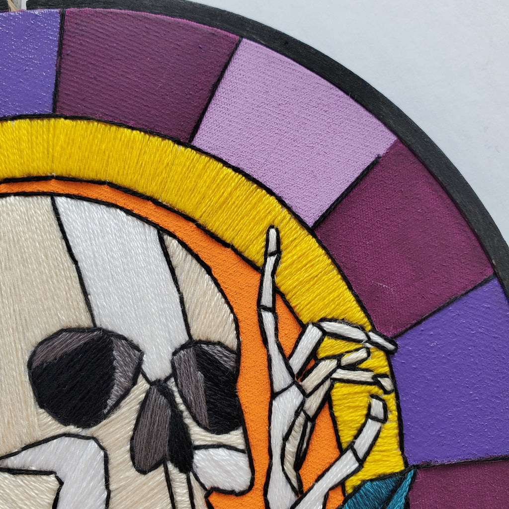 Stained Glass Halloween Skull and Bones - PDF Digital Download Embroidery Pattern & Guide
