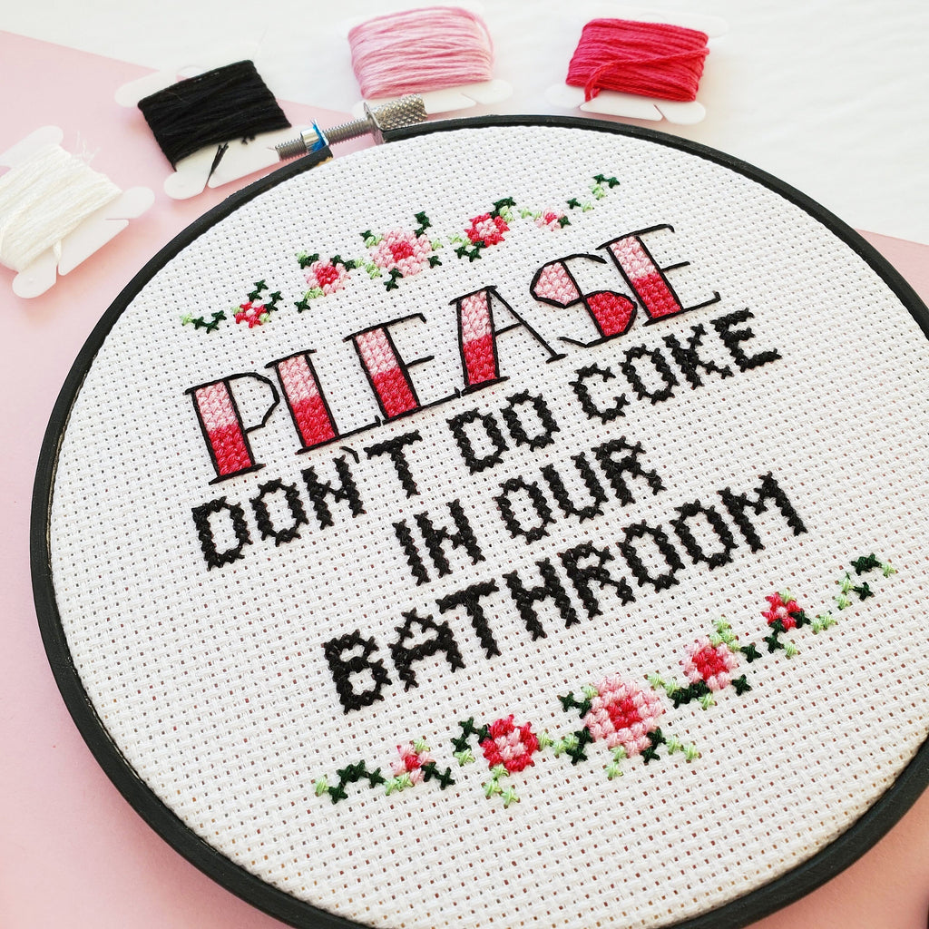 Please Don't Do Coke In Our Bathroom - PDF Digital Download Cross Stitch Pattern & Guide